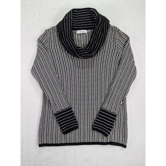 Calvin Klein Size Large Black And White Pattern Cowl Neck Sweater 100% Cotton - Picture 1 of 11